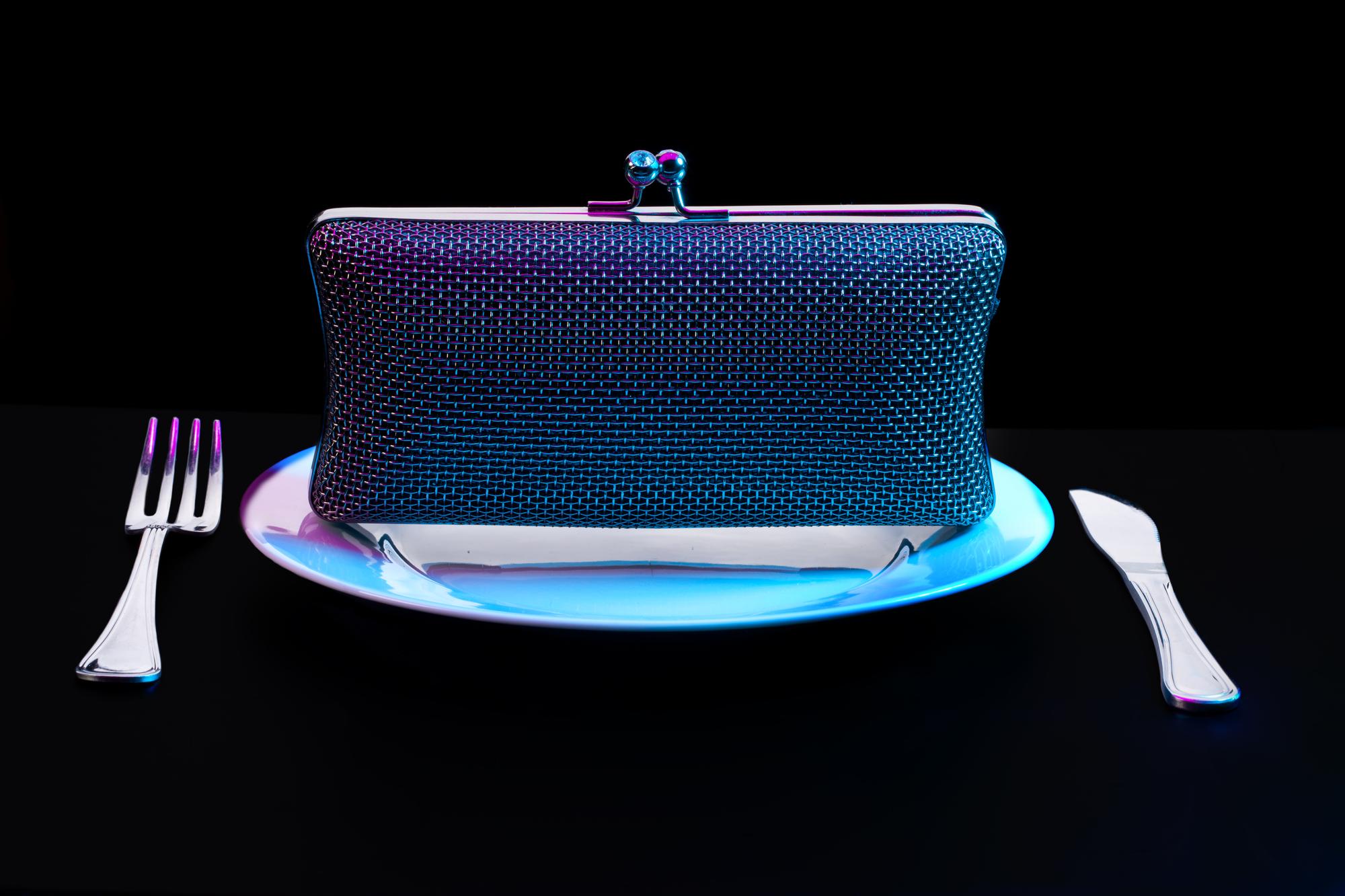Subscription plan visual with utensils and neon